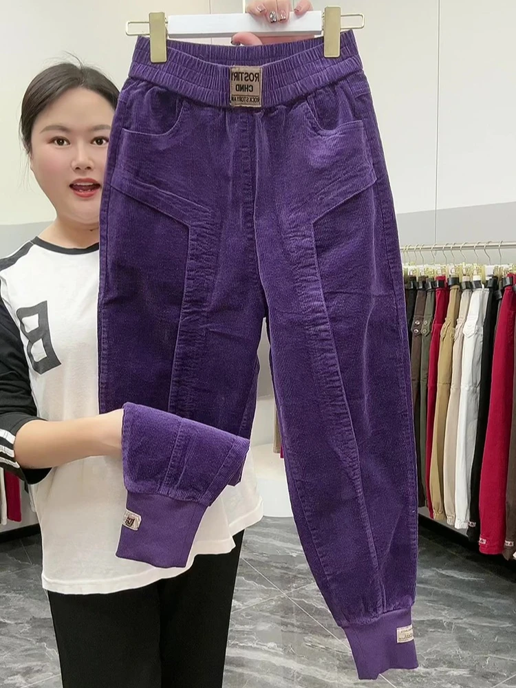 جديد لخريف وشتاء 2025 سروال هارلان نسائي فضفاض مقاس كبير بلون سادة غير رسمي عالي الخصر سروال قصير متعدد الاستخدامات #6