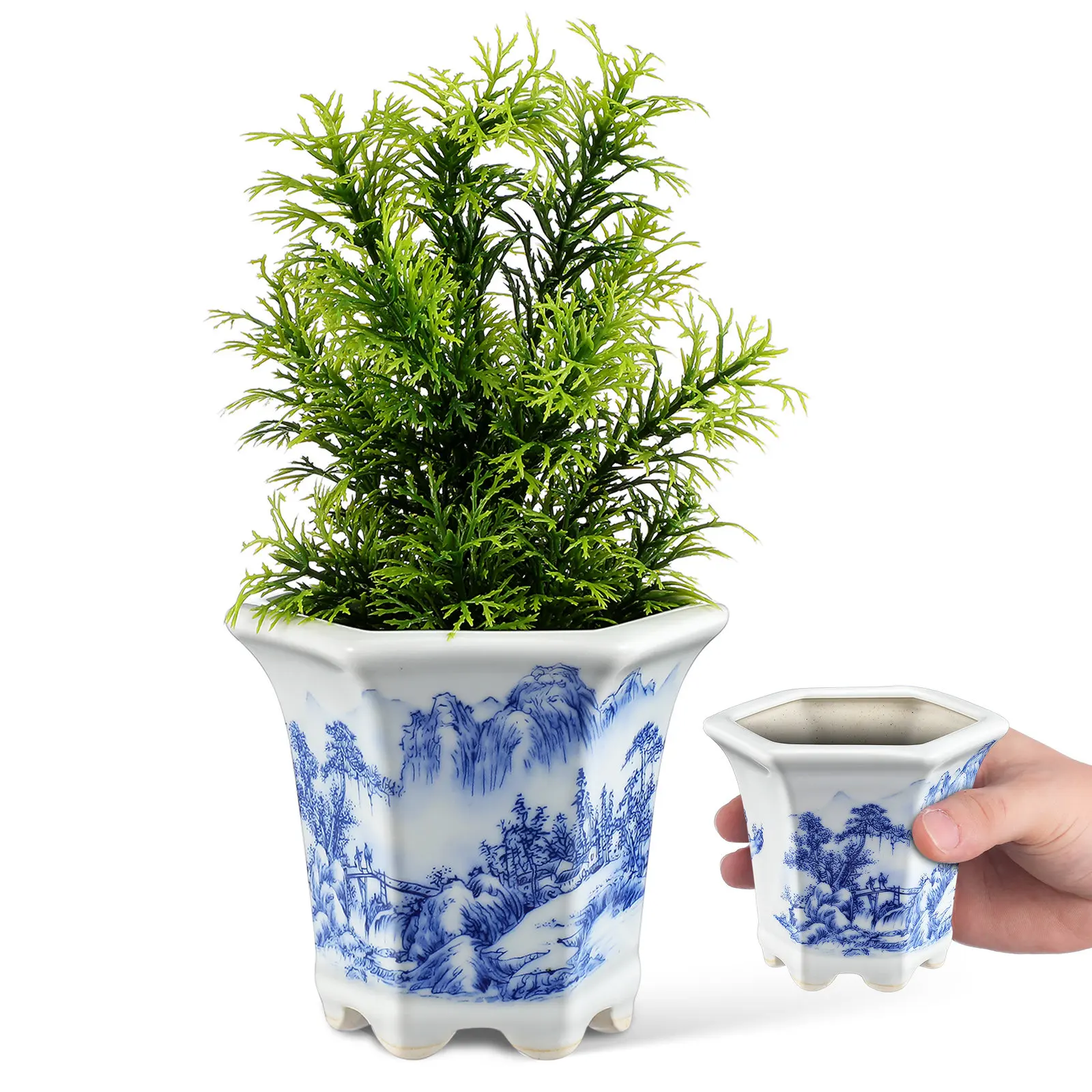 

Porcelain Ceramic Blue and White Floral Flowerpot Decorative Planter Pot Indoor Balcony Home Desk Indoor Planter Pots