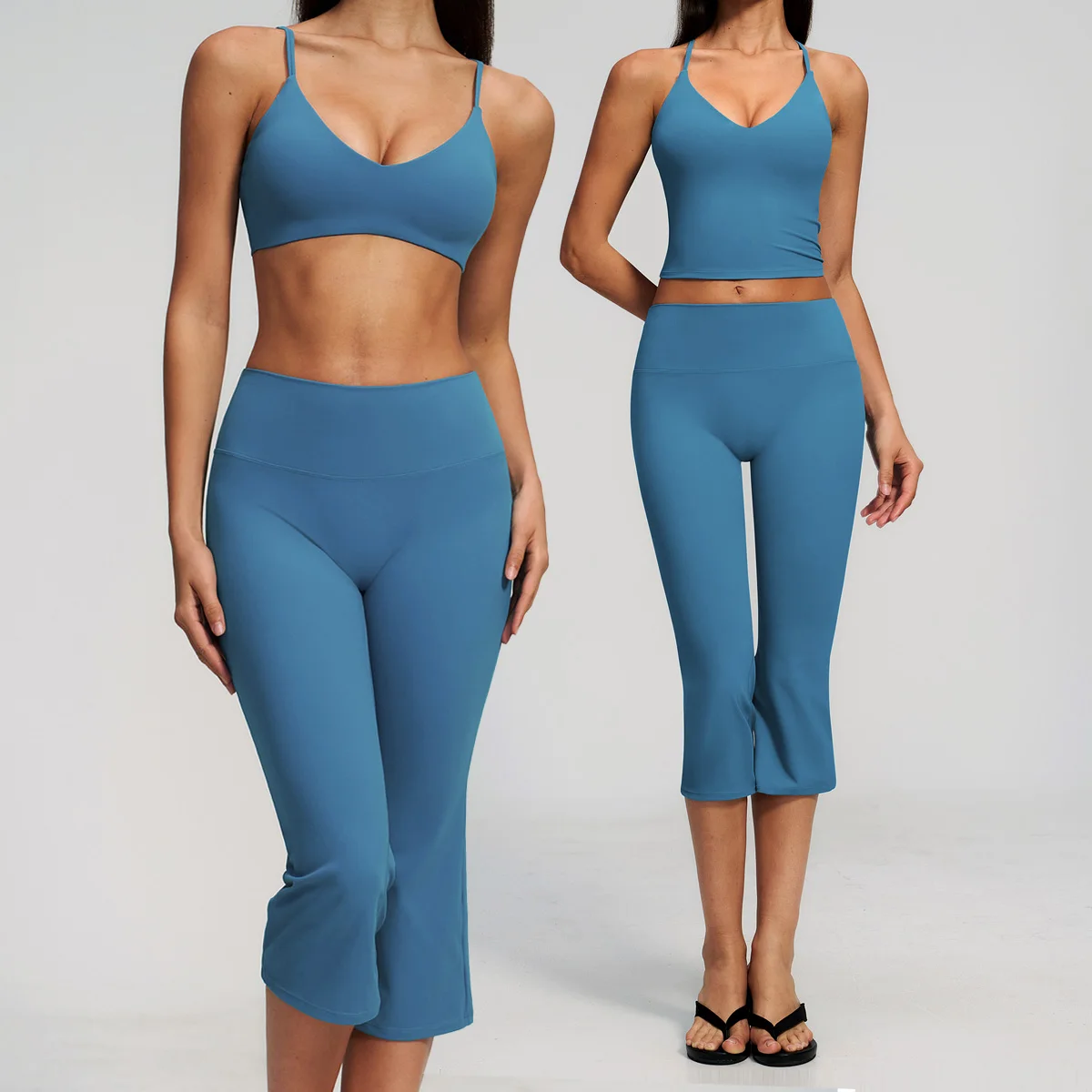 Yoga Set 2 Pieces Women Tracksuit Workout Clothes Sports Outfits High Waist Capri Pants Fitness Sports Suit Female Gym Clothes