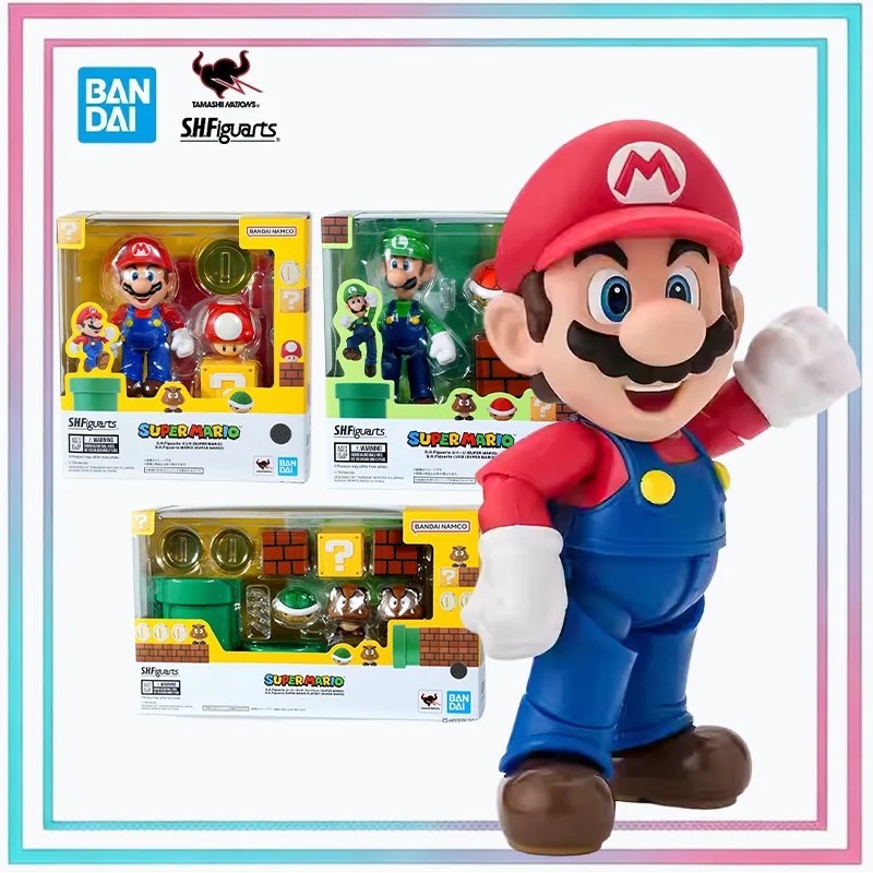 

Bandai Original SHF S.H.Figuarts Super Mario Luigi Bowser Yoshi Game Scene Accessories Set Anime Action Figures Toy Gift