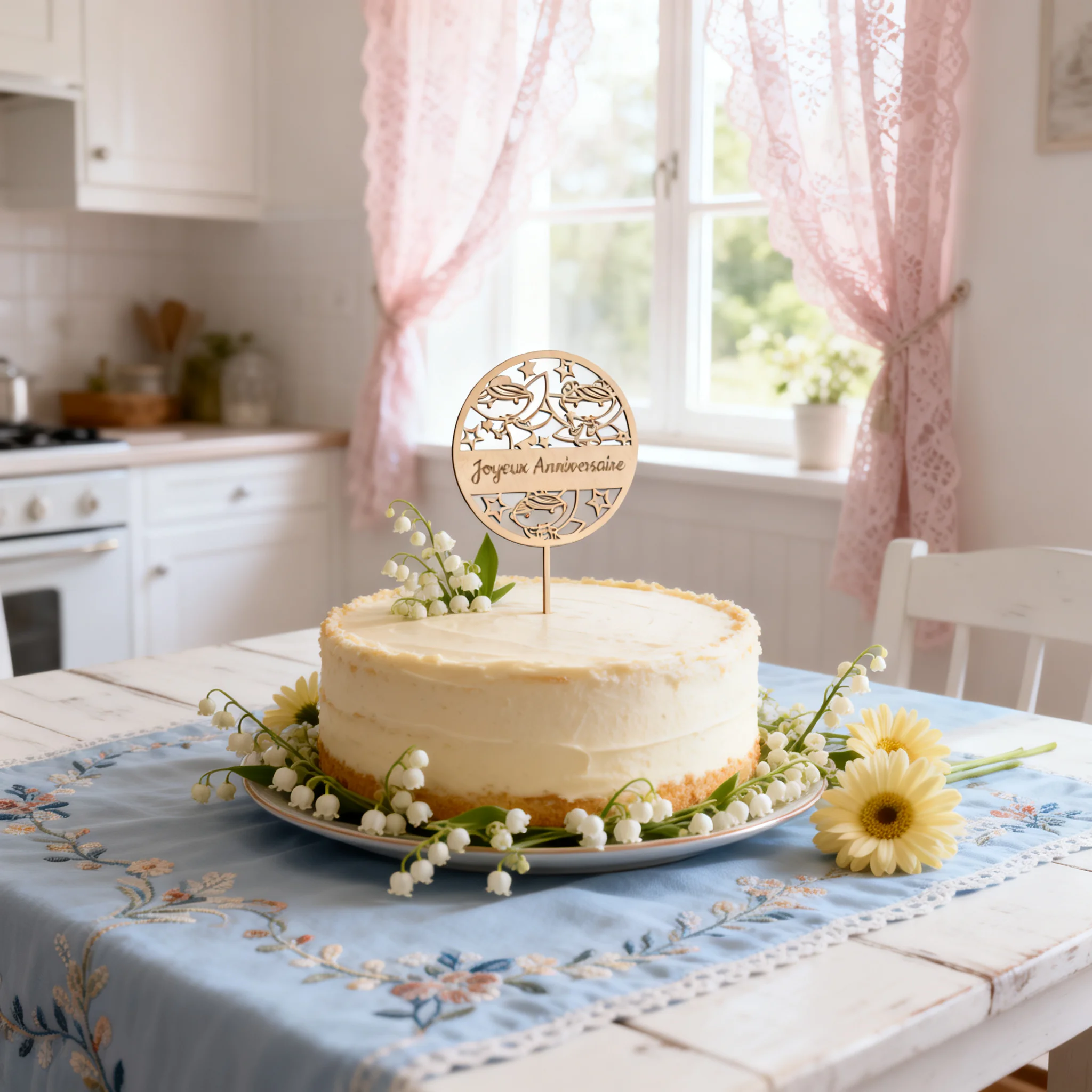 

1pc Fairy Joyeux Anniversaire French Cake Topper, 4.5 Inch 4mm Wood, Magical Birthday Decoration for Kids Fairy Party