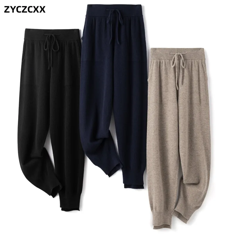 Women's Cashmere Pants 100% Merino Wool Bloomers Women's Knitted Casual Warm Pants 2023 Autumn/Winter Thick Pants For Women