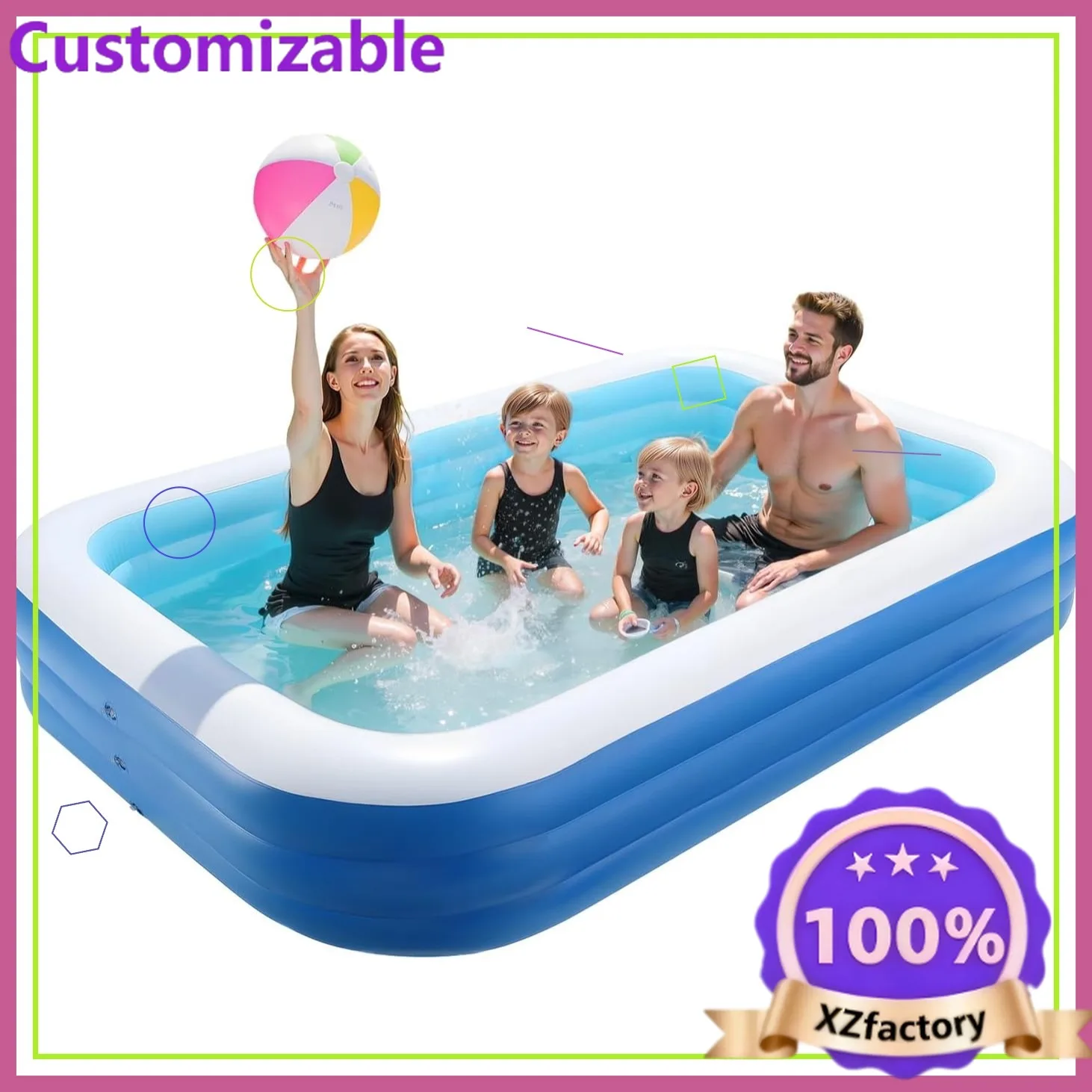 Factory Direct 2026 Large Inflatable Pool 118x67x20 inch Family Swimming Pool for Kids Adults Indoor Outdoor Summer Water Fun wi