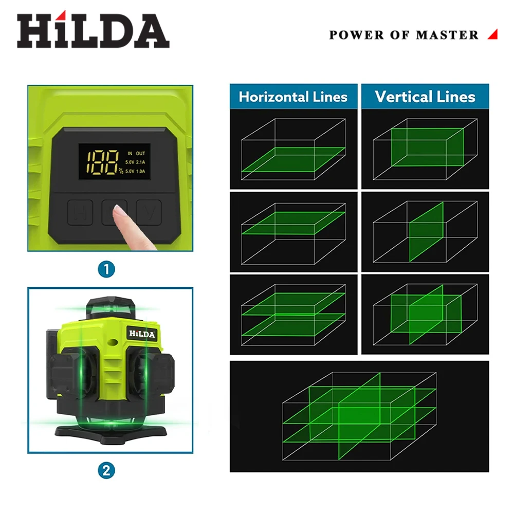 HIlDA 4D 16 Lines Green Laser Horizontal 360 Self Leveling Vertical and Horizontal Strong Green Beam Optical Instrument