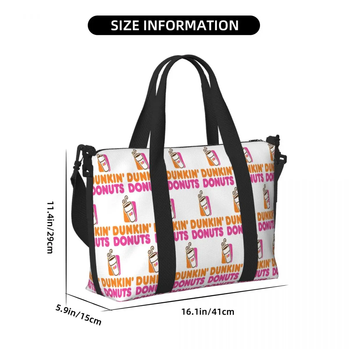 Custom Dunkin Donuts Beach Travel Bag Large Capacity Tote Bags for Gym Sport Women Shopping Duffle Shoulder Bag view 2