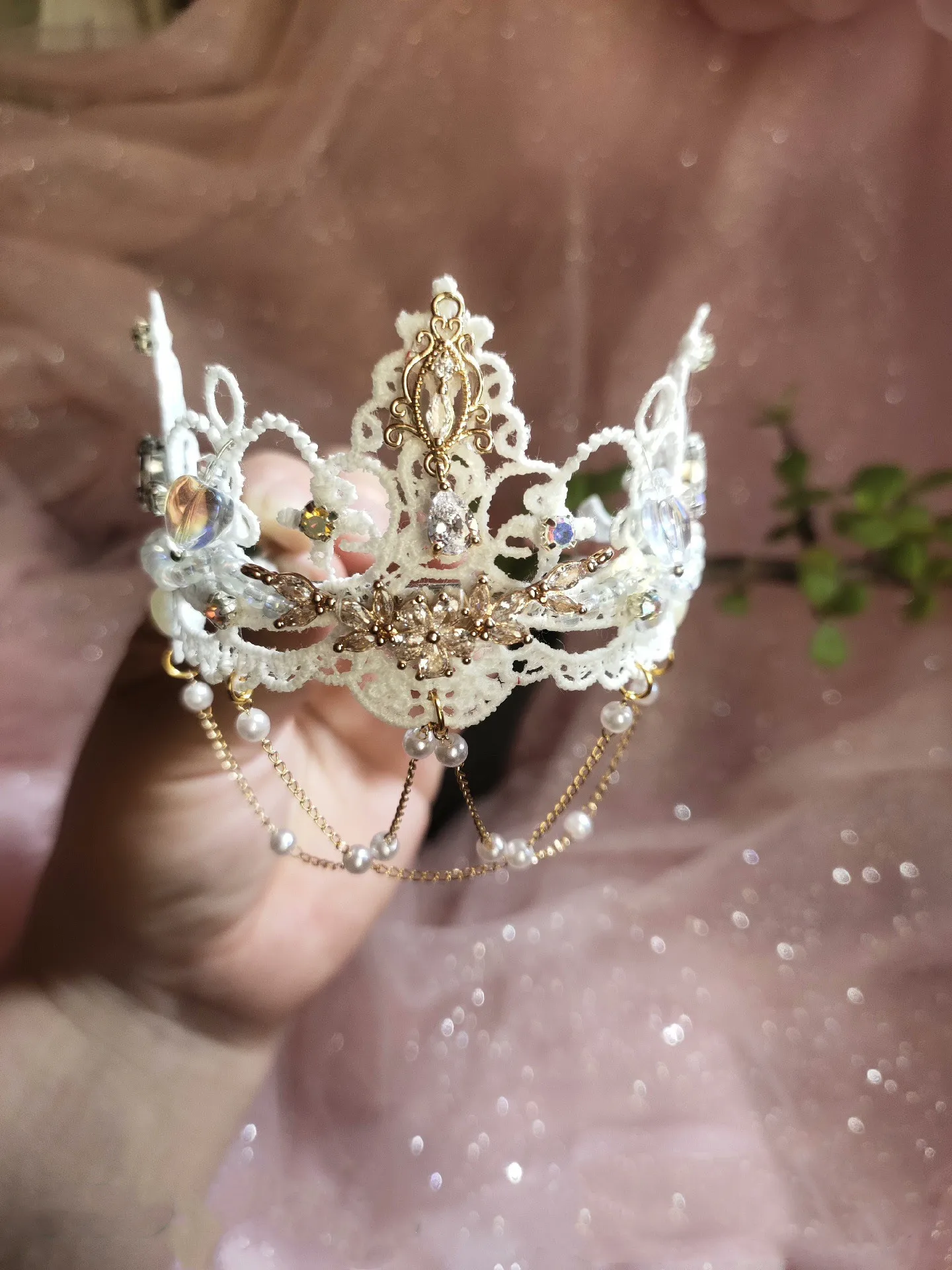 1/3 1/4 BJD Crown, Nice White Pearl Chain Headdress, Fashion Doll Tiara Accessories