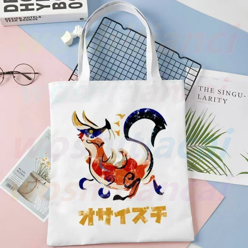 Monster Hunter Cartoon Shopping Bag Shopper Bags Tote Canvas Bag Harajuku Reusable Large Capacity Women Casual Shoulder Bag