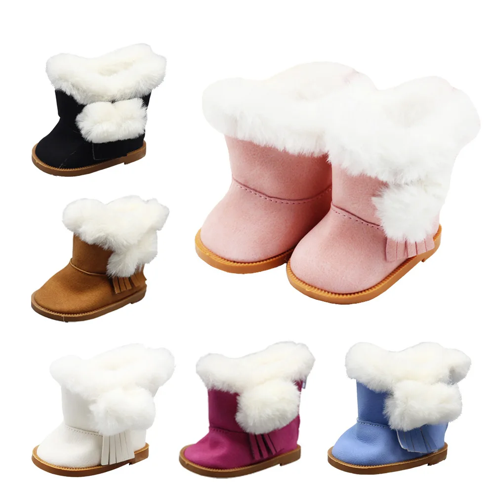 18 Inch Girls Dolls Snow Fuzzy Boots Shoes for 43cm Baby Doll Clothes Accessories Baby Winter Chirstmas Shoes Gift Girls Toys