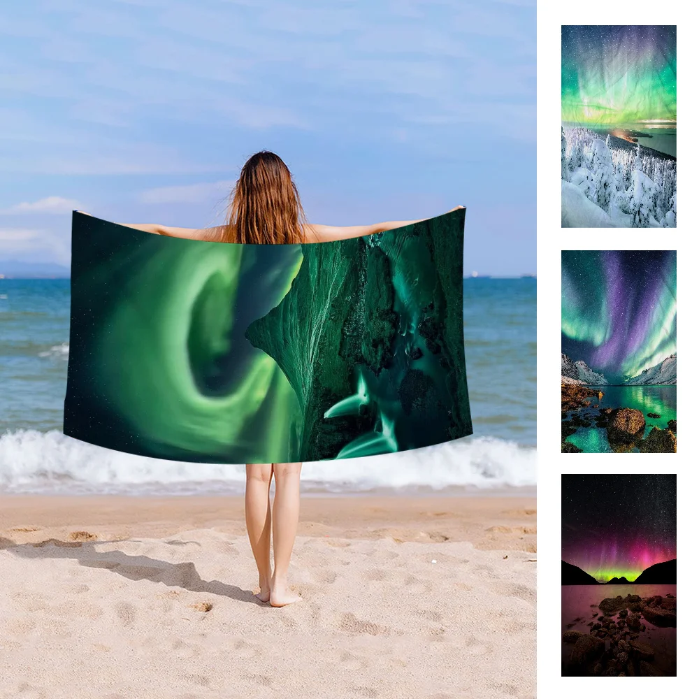 Aurora Landscape Microfiber Printed Beach Towel Mountain Climbing Yoga Beach Swimming Running Absorbent Soft Towel