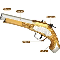 Pistola de juguete de pirata dorado con balas suaves, juguetes de pirata de Cosplay, vestido, envío directo