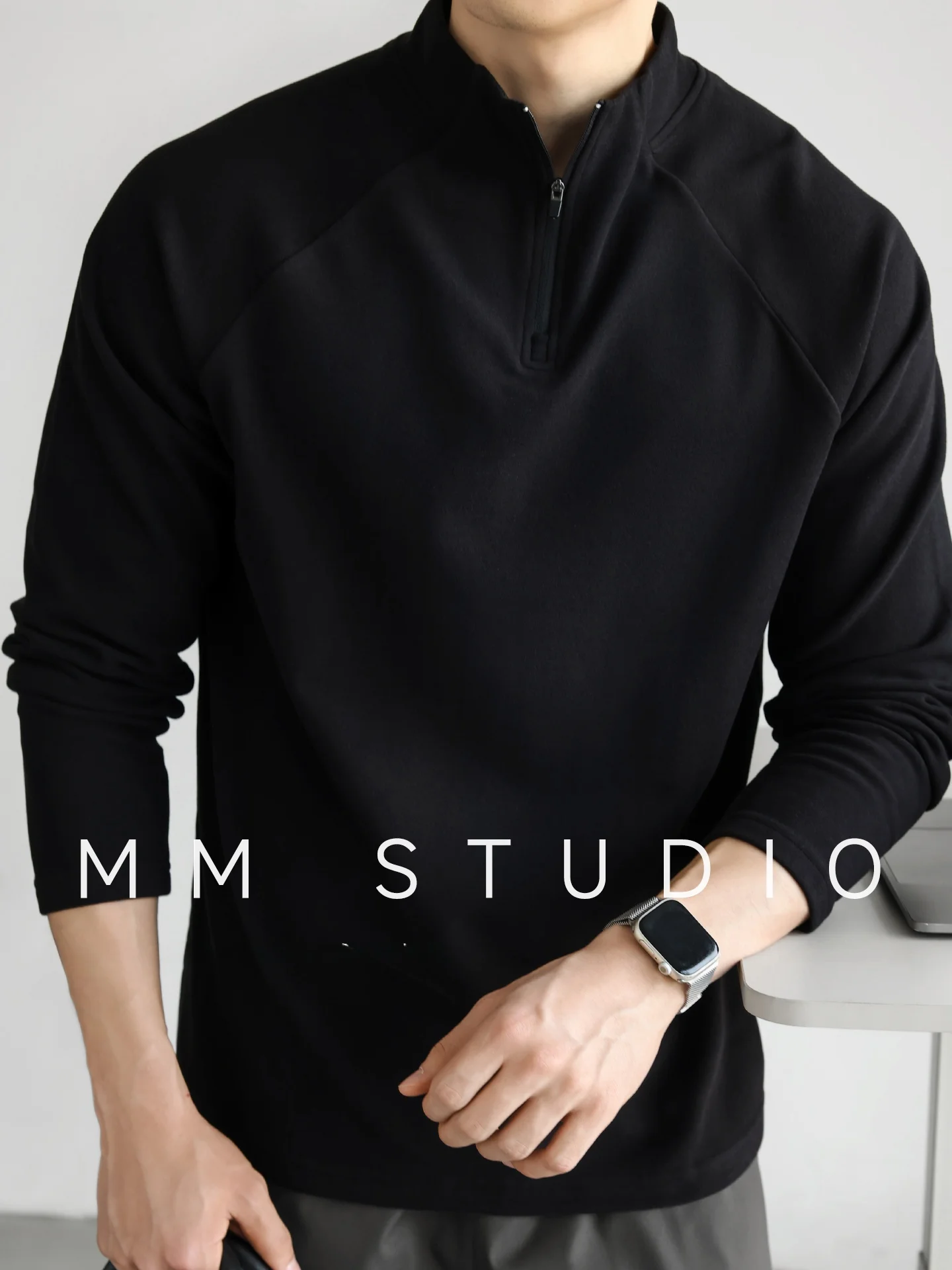Double Layer Heat Retention Heavyweight Double Sided Fleece Half Zip Long Sleeve Men's Sweatshirt Business Casual Style Autum...