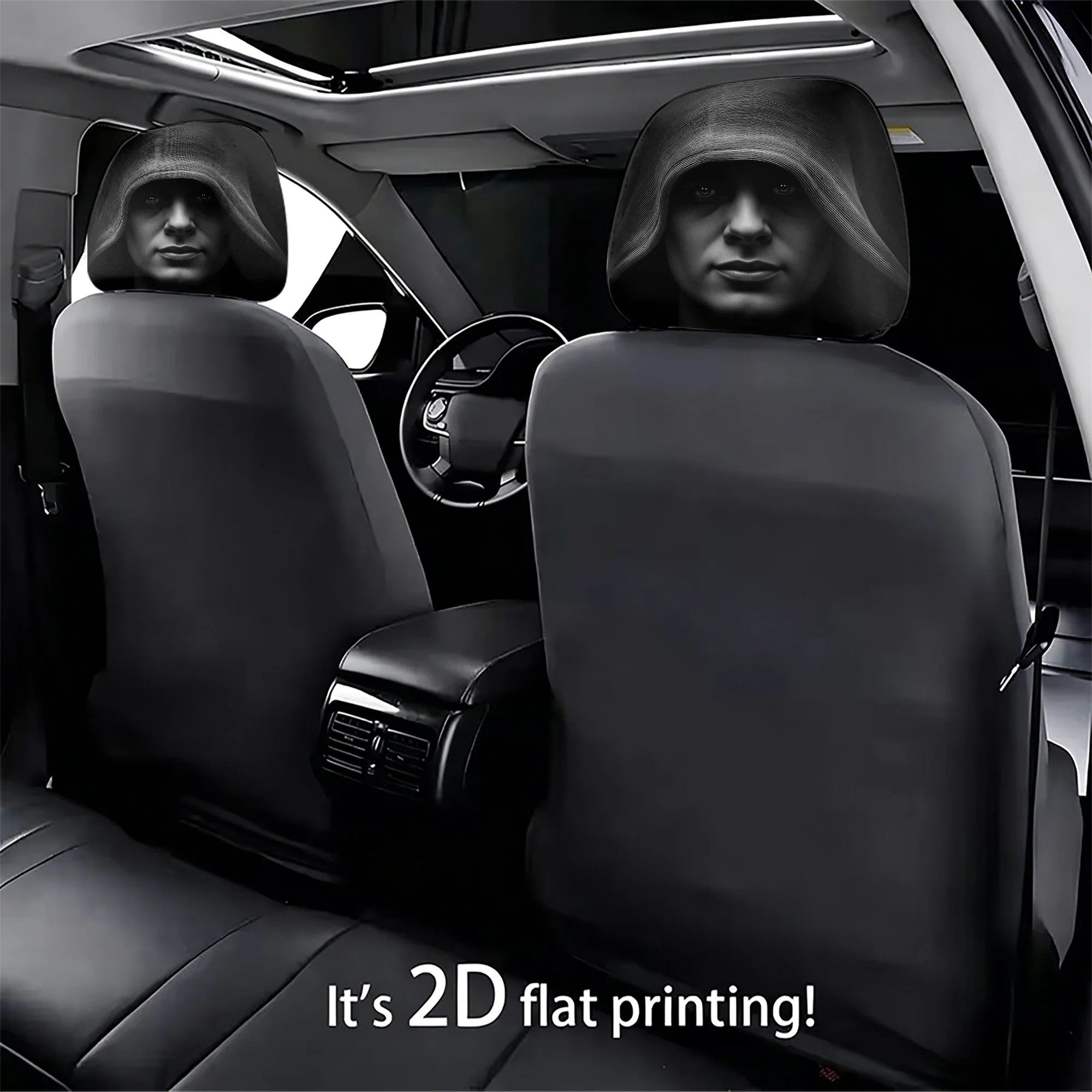 2pcs Hooded Figure-patterned Car Headrest Covers to Add Style to Your Car’s Interior. Does Not Include filling. Easy to Install