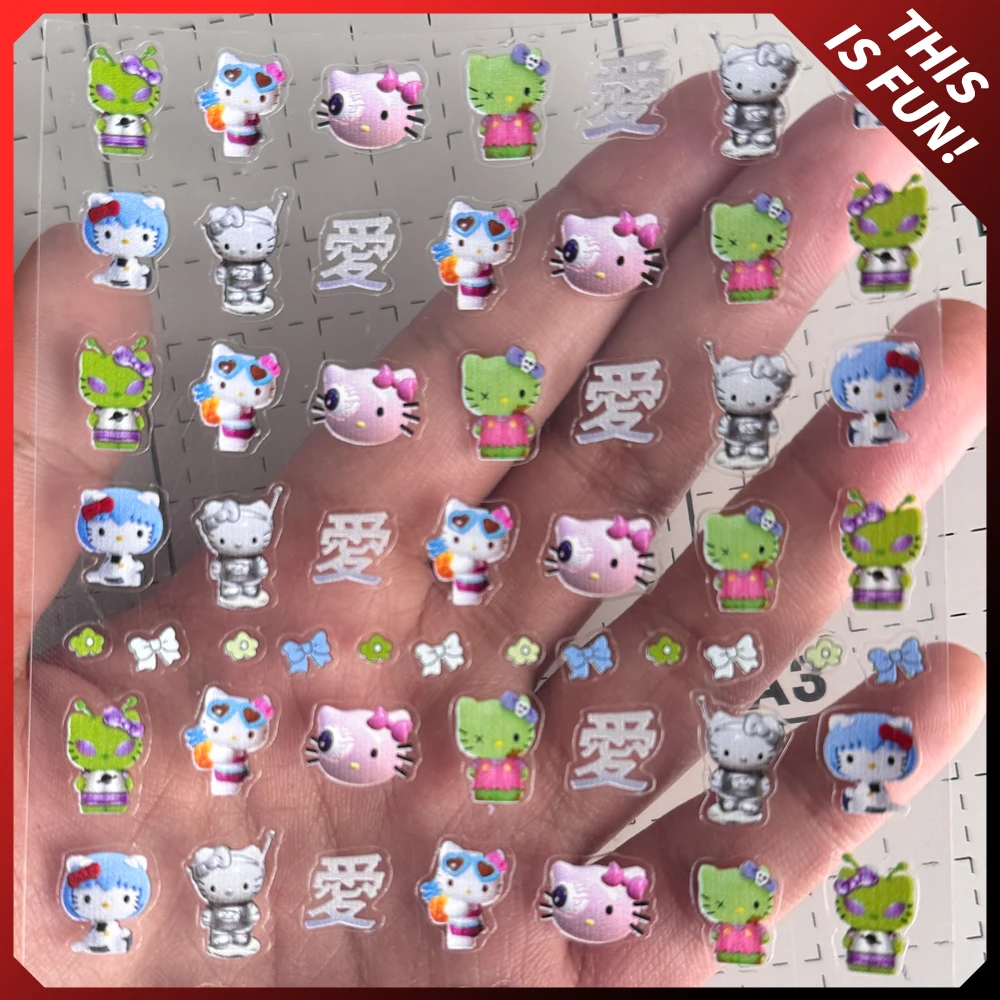 1Pcs Cute Cartoon Figure Hellokitty Mymelody Cinnamoroll 3D Stereo Diy Nail Art Sanriod Sticker Girl Party Gift Birthday Present