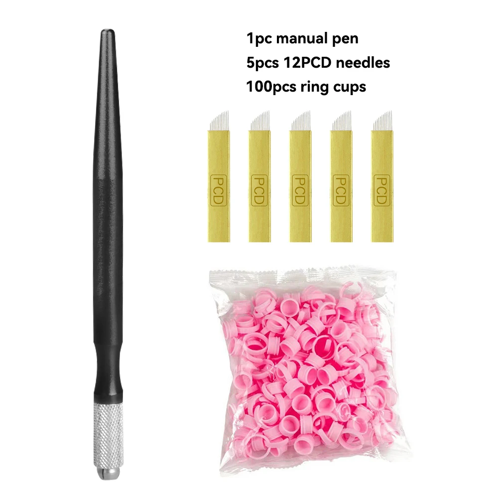Tebori 3D Tattoo Pen with 5pcs 12PCD Blade Microblading Tattoo Needles Permanent Makeup Manual for Professional Eyebrow