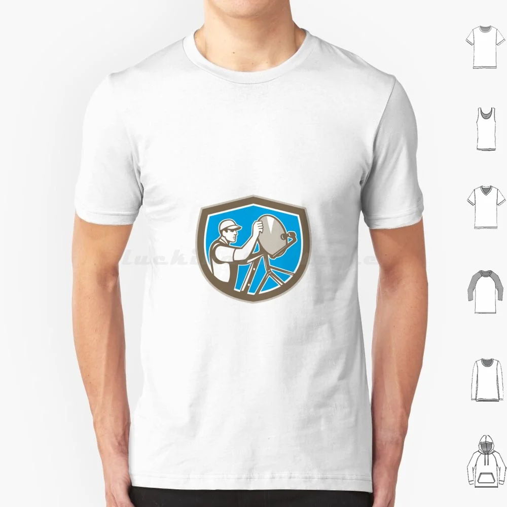 Tv Satellite Dish Installer Shield Retro T Shirt 6xl Cotton Cool Tee Tv Satellite Dish Installer Worker Tradesman Installation