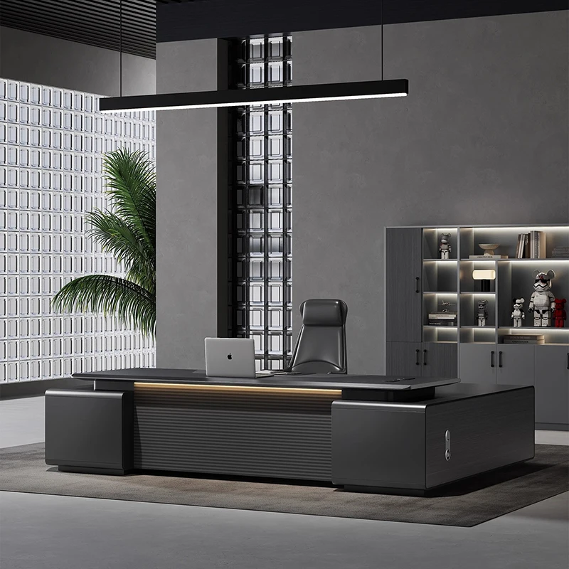 Scrivania direzionale di design estetico Scrivanie da ufficio di lusso moderne e resistenti nere Cassetti in legno Mobili per ufficio grandi Mesa De Escritorio