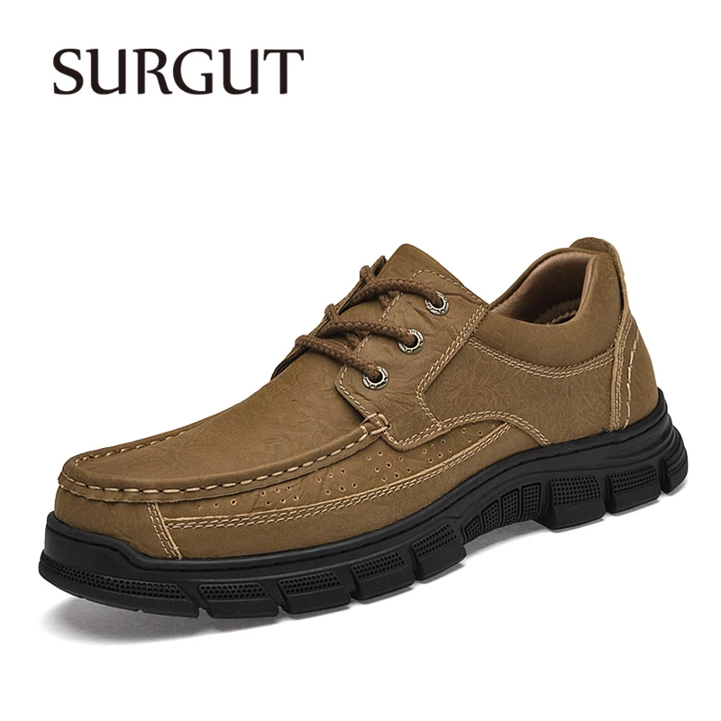

SURGUT Comfort Casual Soft Cow Leather Rubber Outsole Non-Slip Anti-Collision Toe Protection Gentleman Style Men Shoes