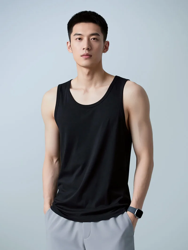 man Modal ice silk cotton vest men summer lightweight cool quick drying H-shaped shoulder sports fitness sweatshirt Tanks Tees