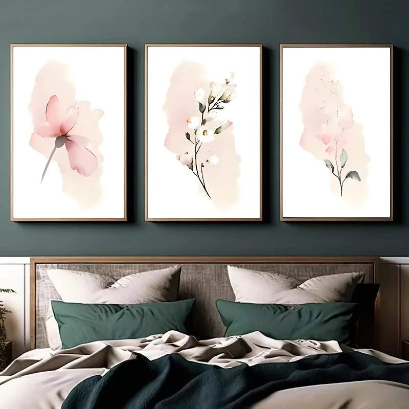 (NoFrame 3PCS)-2D Flat, 3pcs(Canvas Poster Unframes), Set of 3 Unframed 2D Flat, Botanical Flowers Posters and Prints Gallery