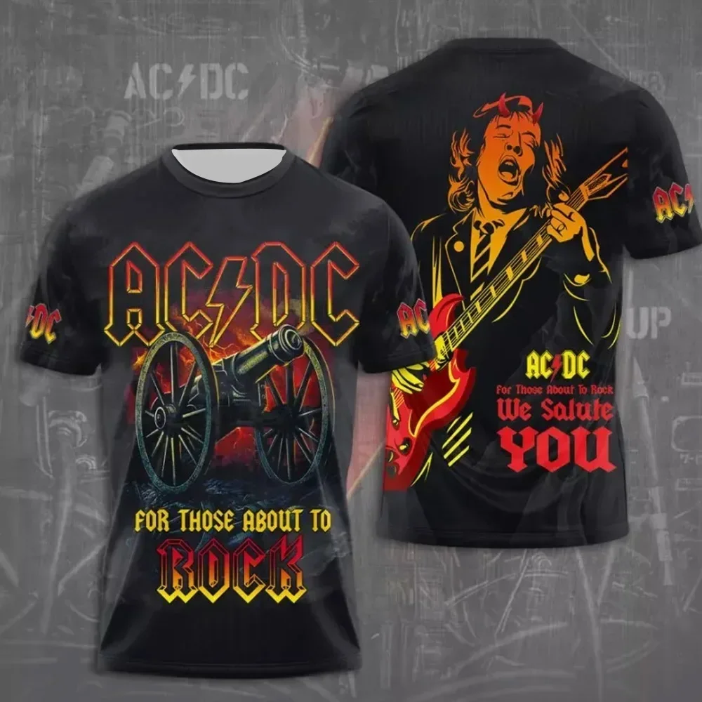 Zomer Rock Band T-shirt Mannen AC_DC 3D Print Retro Korte Mouw Tees Hip Hop Mode Straat Casual Tops Heren Kleding stofdicht