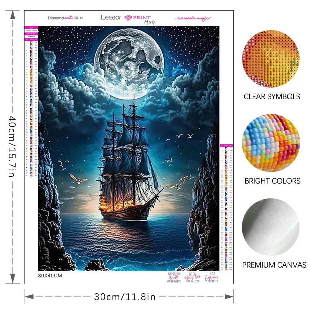 Boat Diamond Painting Kit New Collection 2024 Diamond Mosaic Pirate Ship Under Moonlight Handmade Embroidery Art Home Decor Gift