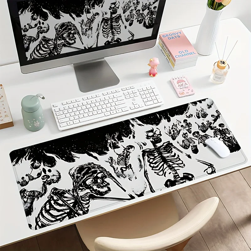 Black & White Skull Gaming Mouse Pad - Large Size, Natural Rubber Non-Slip Base for Precision Play