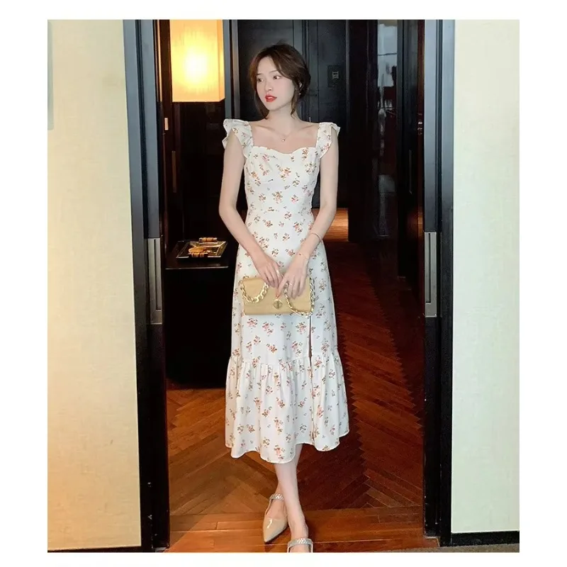 

Summer New Retro Women's Dress Korean Fashion Sleeveless Floral Dress For Women Y2k Elegant Long Dress Women's Clothing