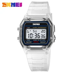 SKMEI-Montre-bracelet en TPU transparent pour femme, antichoc, affichage rétro-4.2, chronomètre, montres numériques pour femme, nouveau