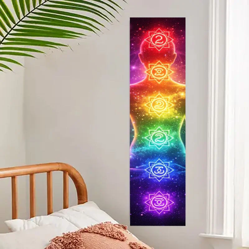 VIKAMA Human Chakra Vertical Tapestry Psychedelic Bohemian Zen Wall Hanging for Bedroom Yoga Home Decor