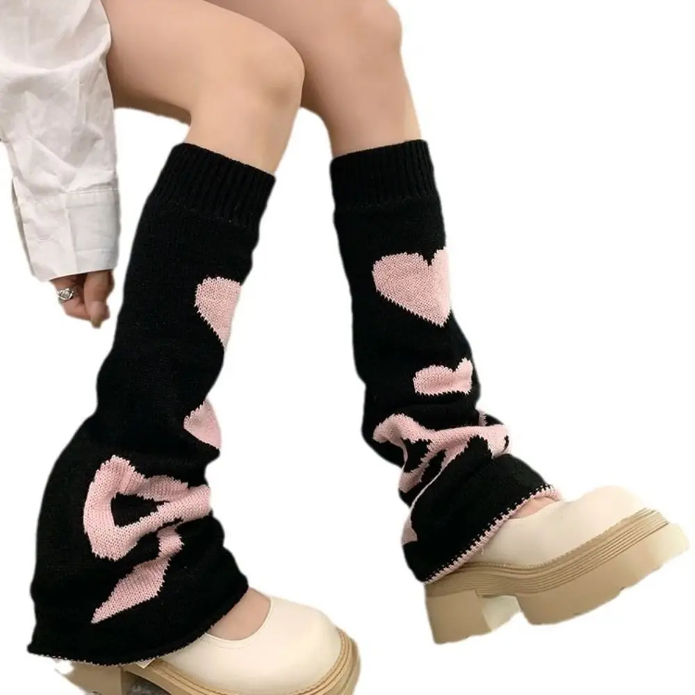 Japanese Style Heart Shape Ruffle Socks Bowknot Foot Cover Y2K Stocking Women Reversible Warm Knitted Leg Warmers Autumn