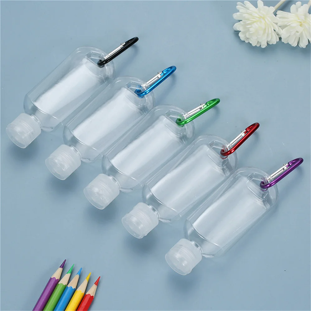 50ml Refillable Travel Plastic Keychain Bottles with Buckle Portable Hand Sanitizer Clear Containers Empty Flip Spray Bottle