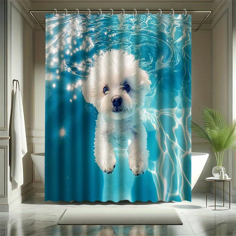 

Набор занавесок для душа для щенков, милый вьющийся щенок для плавания, полиэфирная ткань, современное украшение для домашней ванной комнаты.