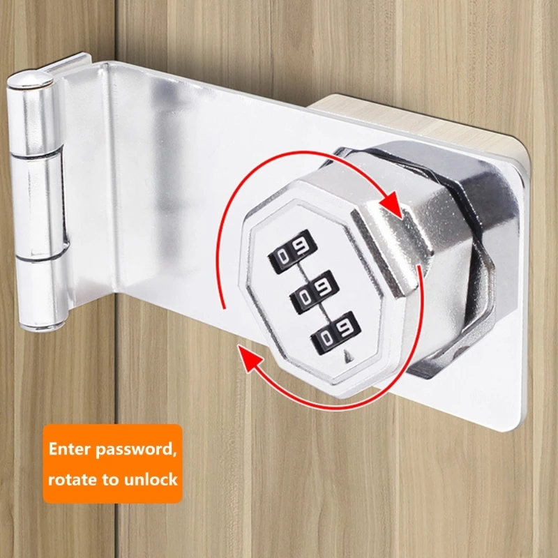 Cabinet 3-Digit Combination Lock Door Security Slide Lock Lockable Hasp Lock for Cabinets Barn Door Closet Box