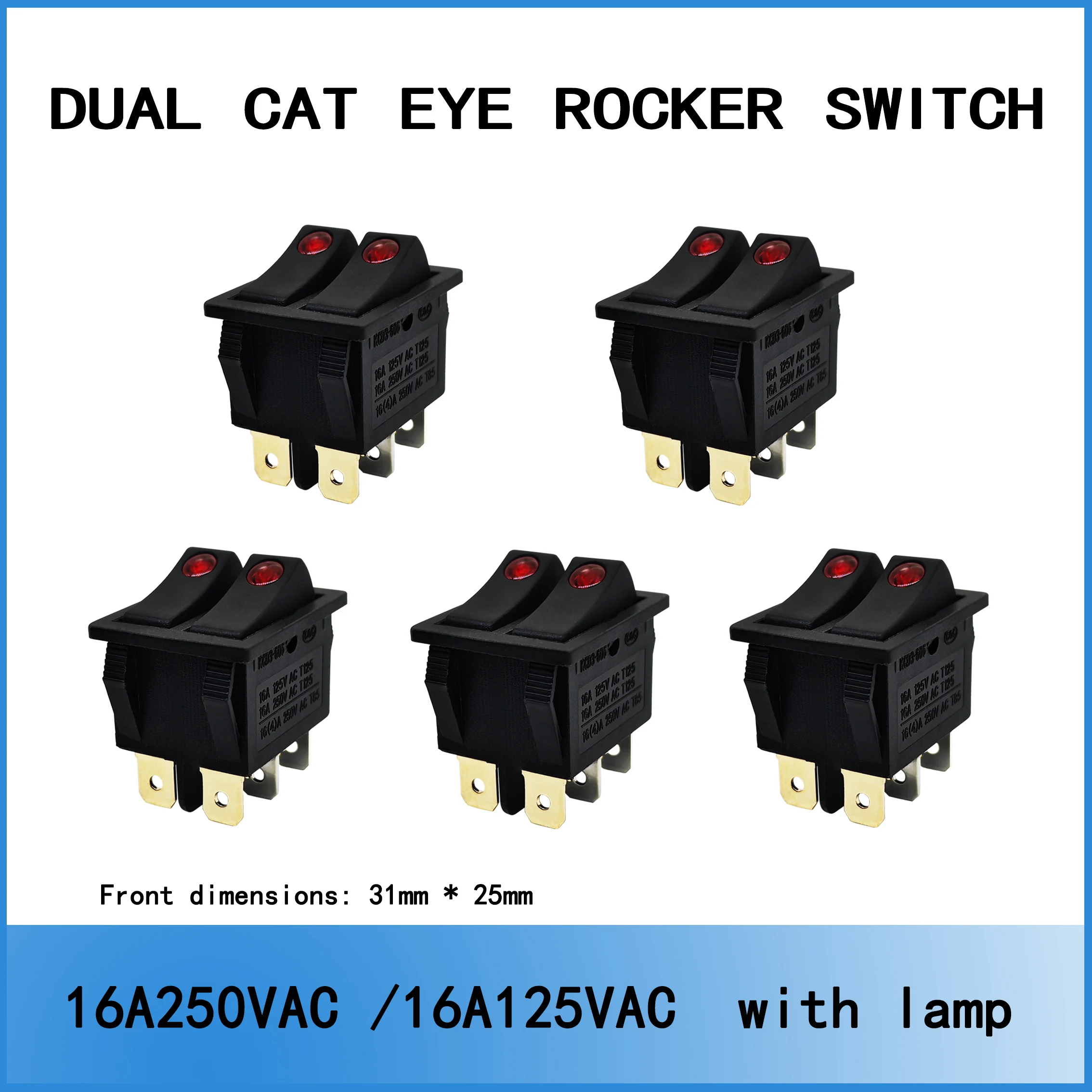 

1/5/10pcs KCD3-606 Double Rocker Switch With Light ON/OFF 6Pin Power Button Switch16A~250V AC Electric Baking Pan Switch