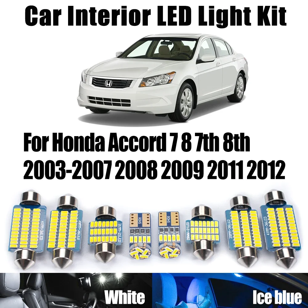 

15Pcs Vanity Mirror Door Bulb For Honda Accord 7 8 7th 8th 2003- 2008 2009 2011 2012 Car LED Interior Reading Map Dome Light Kit