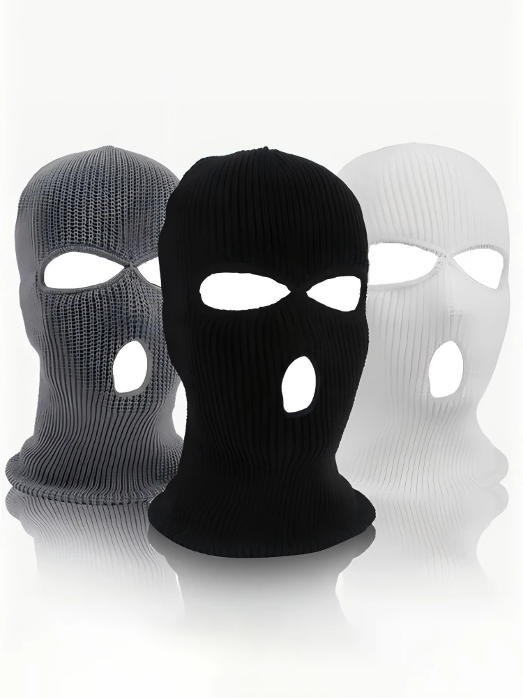AliExpress cycle zone 1PCS Winter Knit Cap Warm Soft 3 Holes Full Face Mask Ski Hat Hood Motorcycle Helmet Hat Windproof Knitted Scarf Women Men Caps