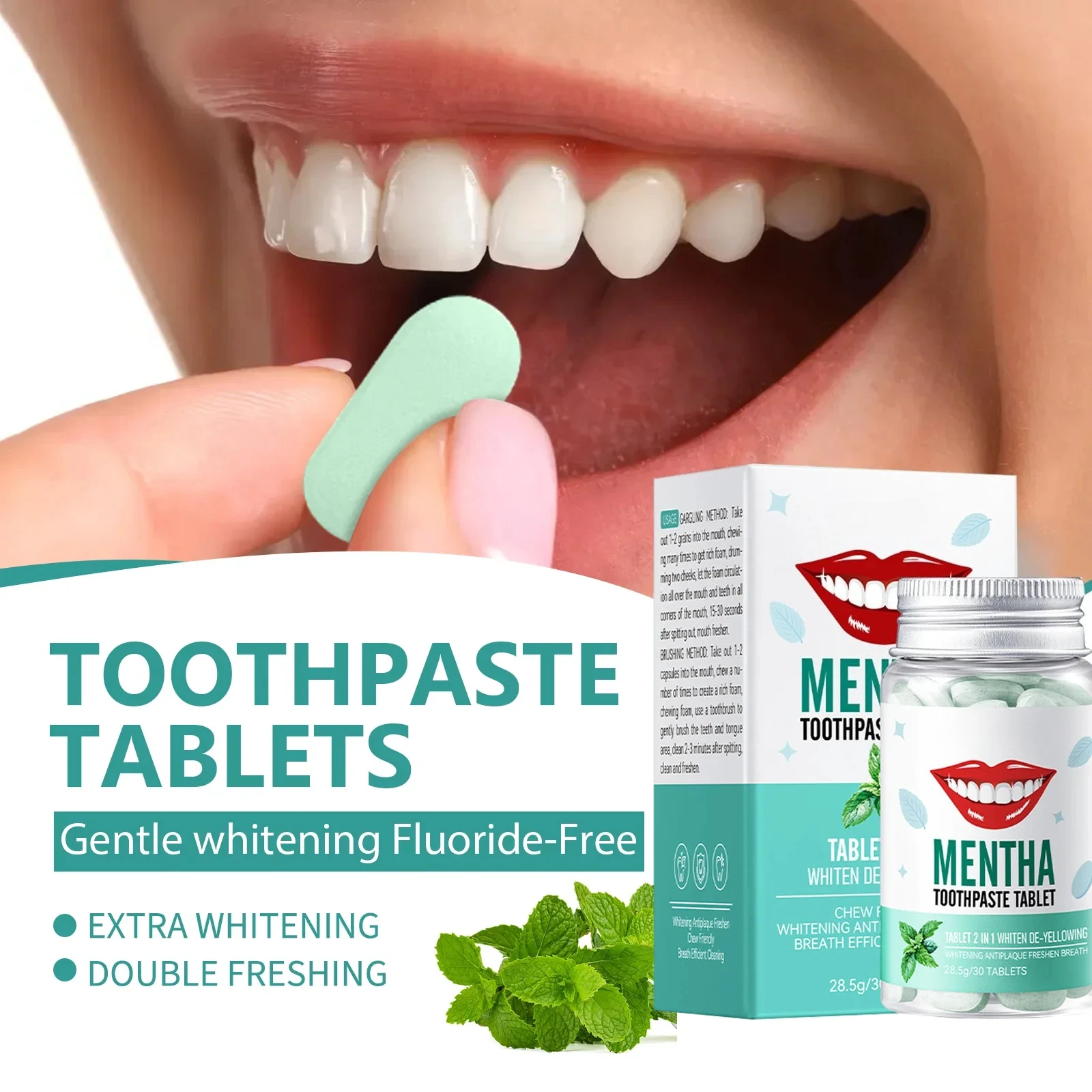 30 Tablets Mint Flavors Toothpaste Tablets Improve Bad Breath Remove Smoke Stains Fresh Oral Hygiene Solid Toothpaste Tablet