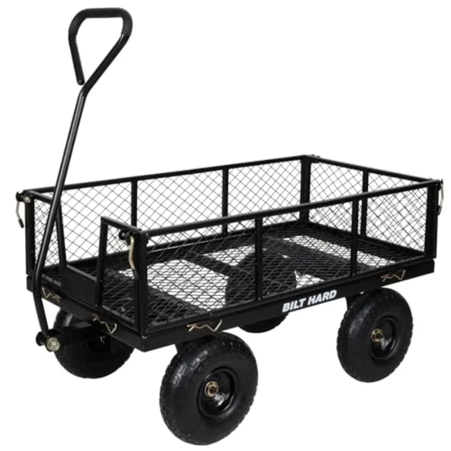Heavy Duty 880 Lbs Capacity Mesh Steel Garden Cart, 4 Cu.Ft Heavy Duty Garden Cart with 180° Rotating Handle, Removable Sides,