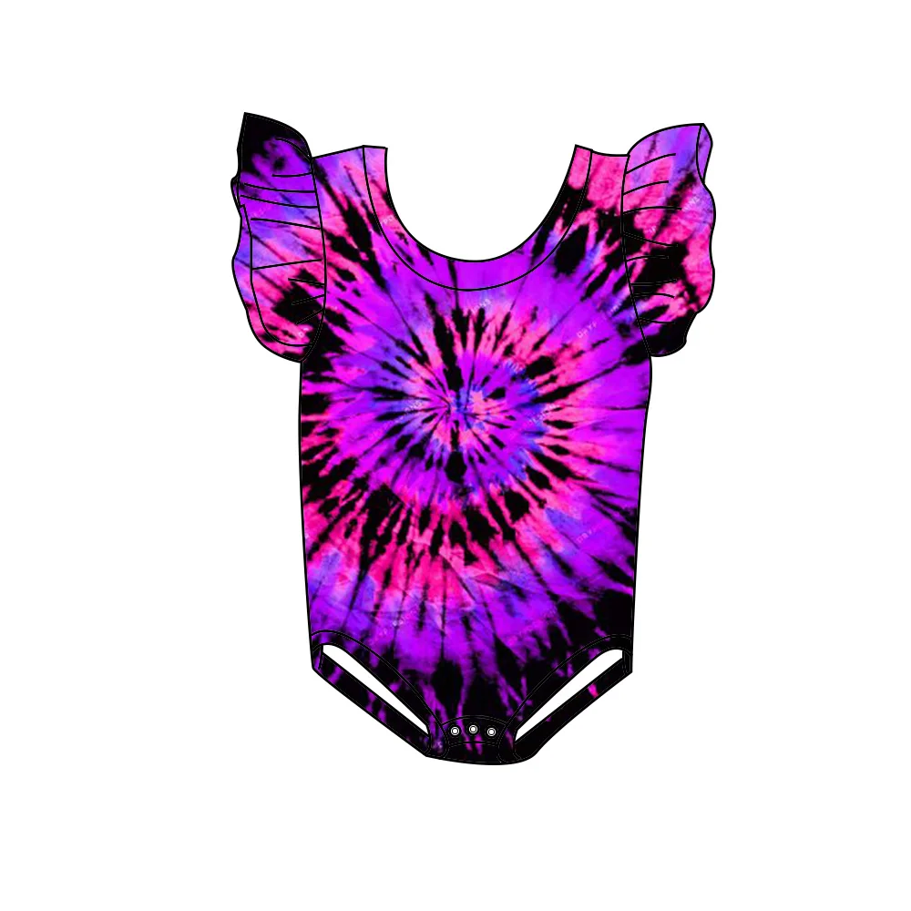 Summer cute little flying sleeve baby onesie purple tie dye effect pattern new design baby children