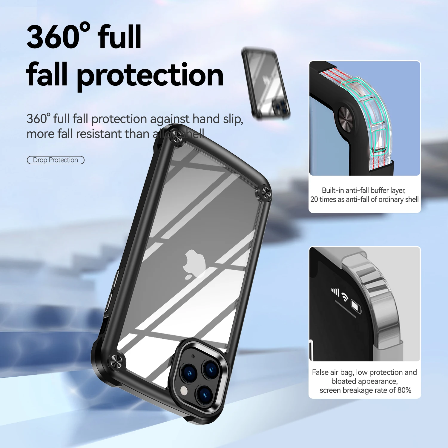 Transparent Armor TPU Soft Case For iPhone 15 14 Pro Max 12 13 11 Clear Cover for iPhone XS Max XR X SE 2020 8 7Plus Goggles