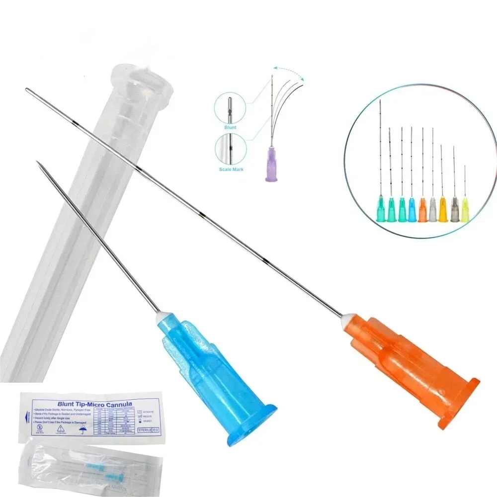 100 шт., высокая медицинская стерильная микроканальла, 25 г, 50 мм, 70 мм, игла для микроканалов с тупым наконечником для инъекционного наполнителя гиалуроновой кислоты