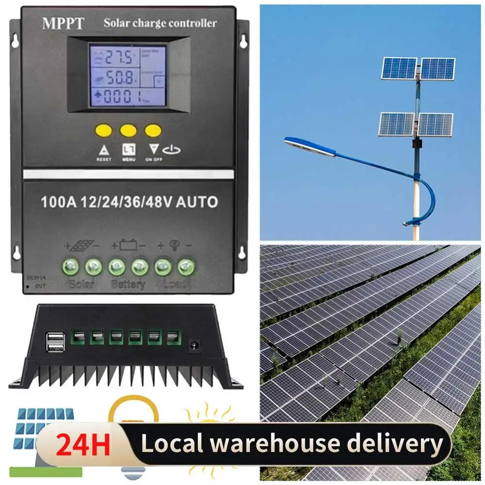 

1PCS MPPT 100A Solar Charge Controller 12V-48V Auto Regulator LCD Dual USB Output for Lead-Acid Lithium Solar Panel Battery New