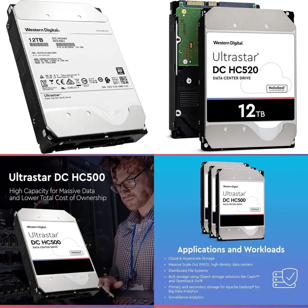 HD WD Ultrastar DC HC520 12TB 7200 RPM SATA 6Gb/s 256MB Cache Disco Rígido Empresarial de 3,5 Polegadas |   Desativação de Energia |   HUH721212ALE604