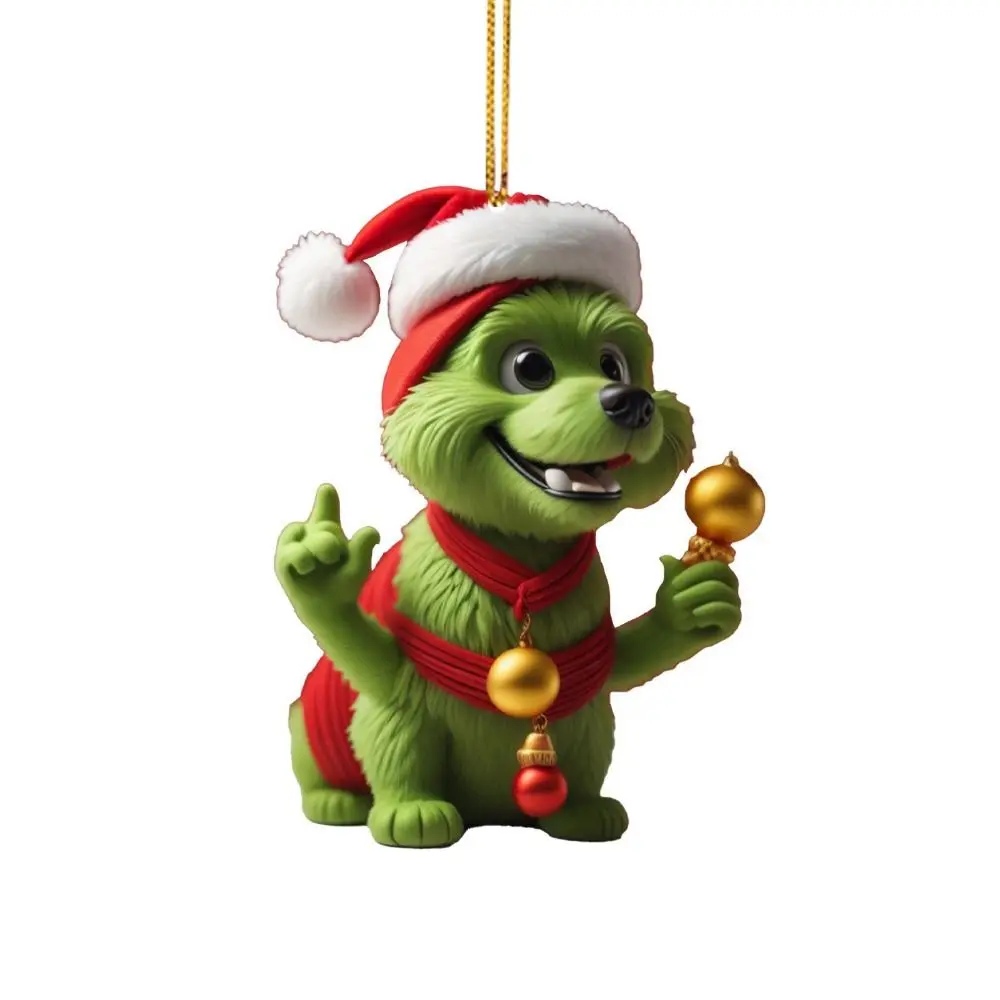

2D Christmas Green Hair Dog Decorative Hanging Xmas Tree Puppy Ornaments Green Hair Dog Acrylic Hanging Puppy Ornament Pendant