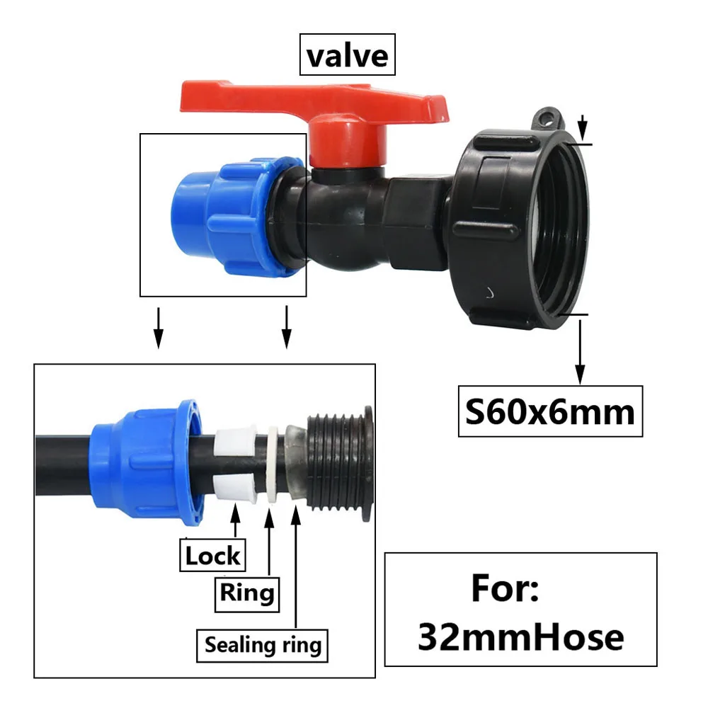 IBC Tank Adapter S60 x 25mm 32mm PE Tube Connector Water Tap Fittings DN20 25 Plastic Pipe Fitting For Farm Irrigation