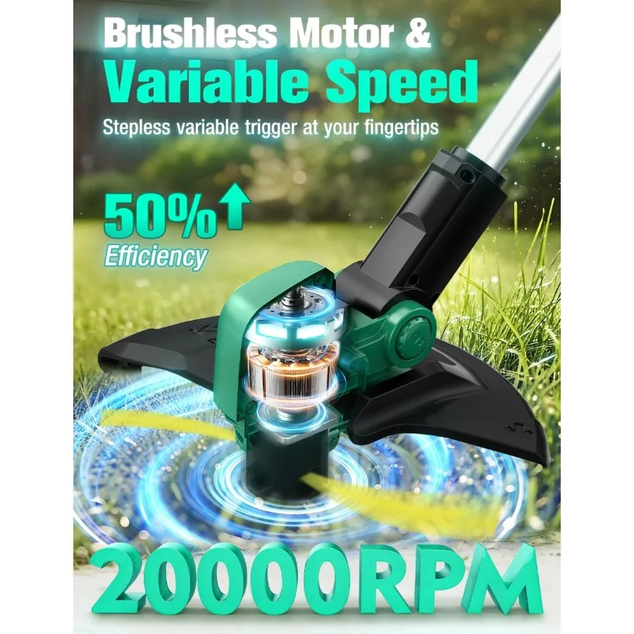 بطارية KIMO اللاسلكية Weed Wacker تعمل مع بطاريتين 2 × 2.0 أمبير في الساعة 2 في 1 أداة تشذيب ومقلم لصيانة ساحة الحديقة Inc