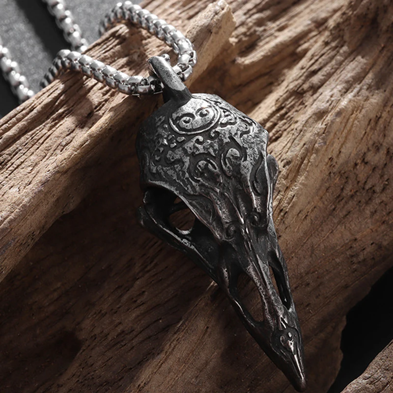 ZAKOL Hiphop Rock Death Crow Skull Bird Pendant Necklaces For Women Men Unisex Black Metal Clavicle Chain Choker Jewelry Gifts