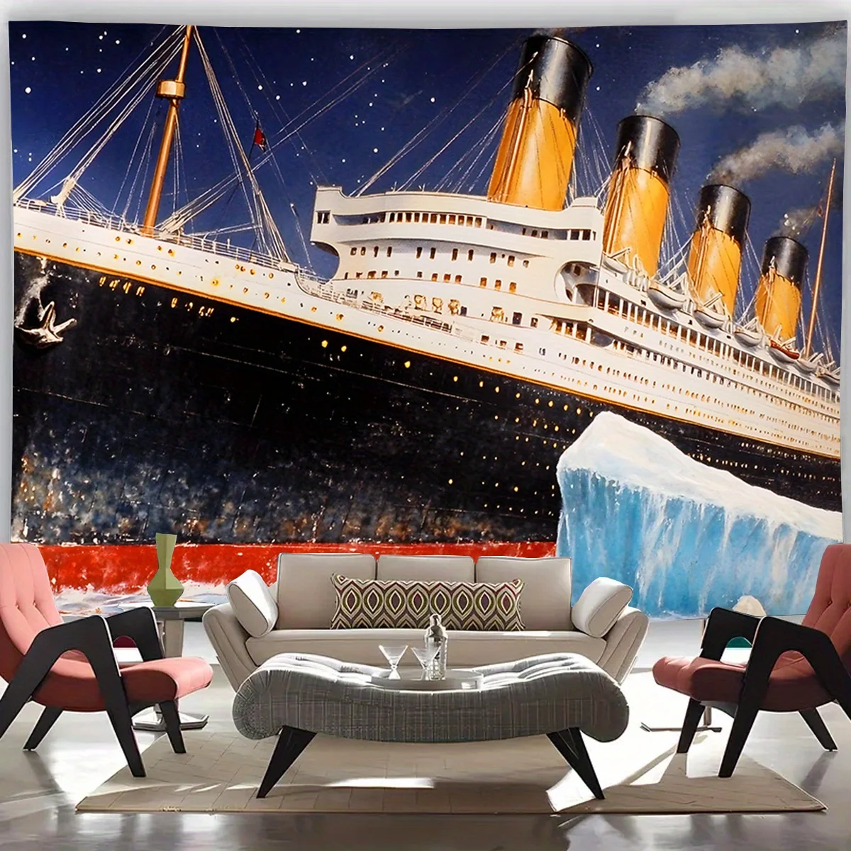 1 خلفية لافتة رسم زيتي تيتانيك وجليد، مناسبة لأعياد الميلاد والعطلات والحفلات وأحجام متعددة للاختيار من بينها