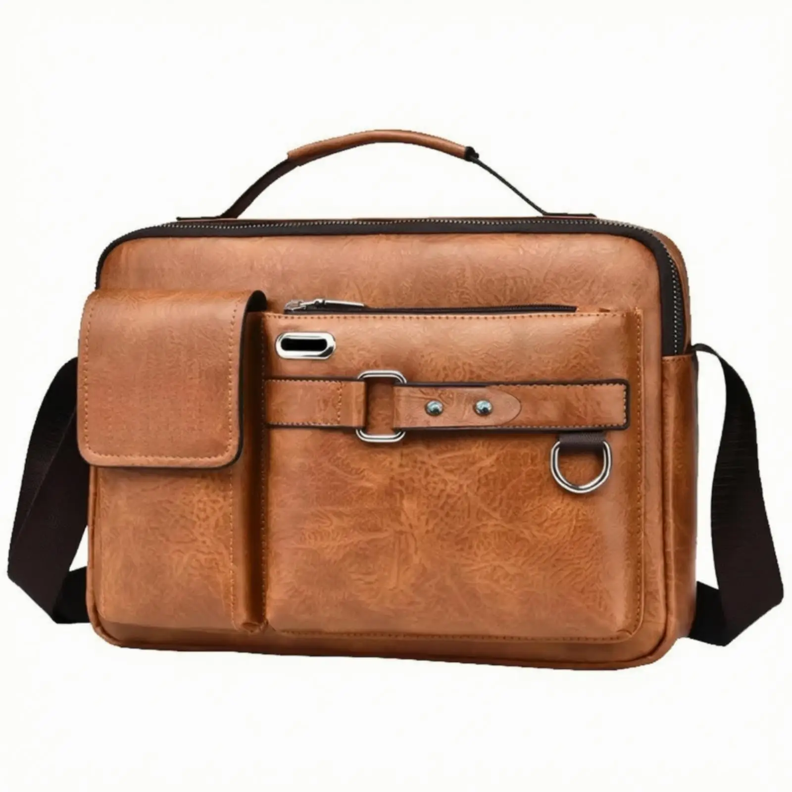 Crossbody Bag for Men PU Leather Shoulder Messenger Business Laptop Travel Bag with Adjustable Strap Commute