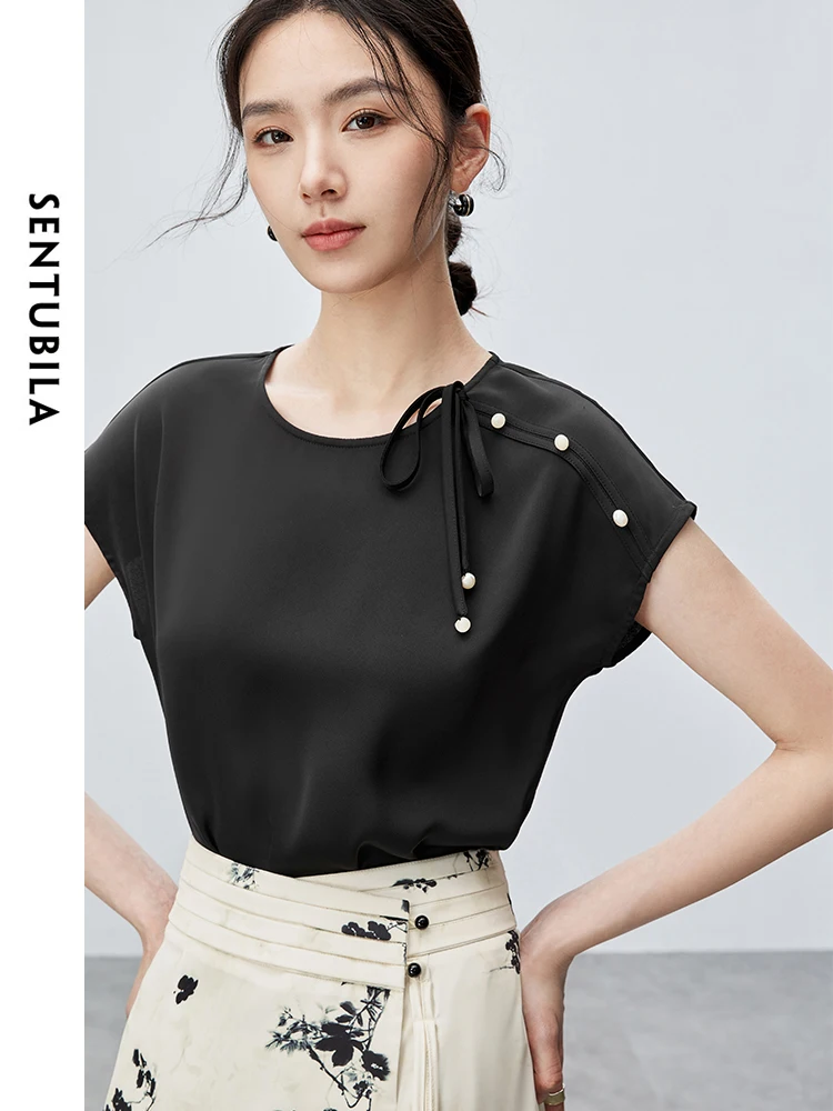 SENTUBILA Chinese Style Summer Skirts Set 2024 Round Neck Short Sleeve Top Split Midi Printed Skirt Woman Clothing 142Z55301